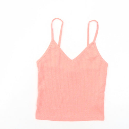 Topshop Womens Pink Polyester Basic Tank Size 6 V-Neck