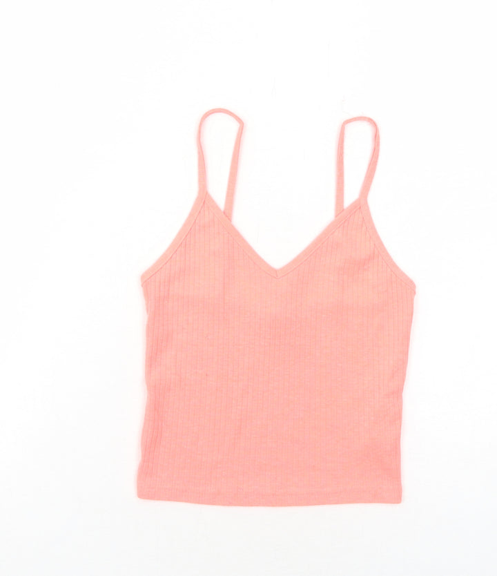 Topshop Womens Pink Polyester Basic Tank Size 6 V-Neck
