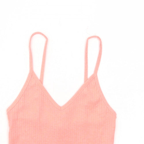 Topshop Womens Pink Polyester Basic Tank Size 6 V-Neck