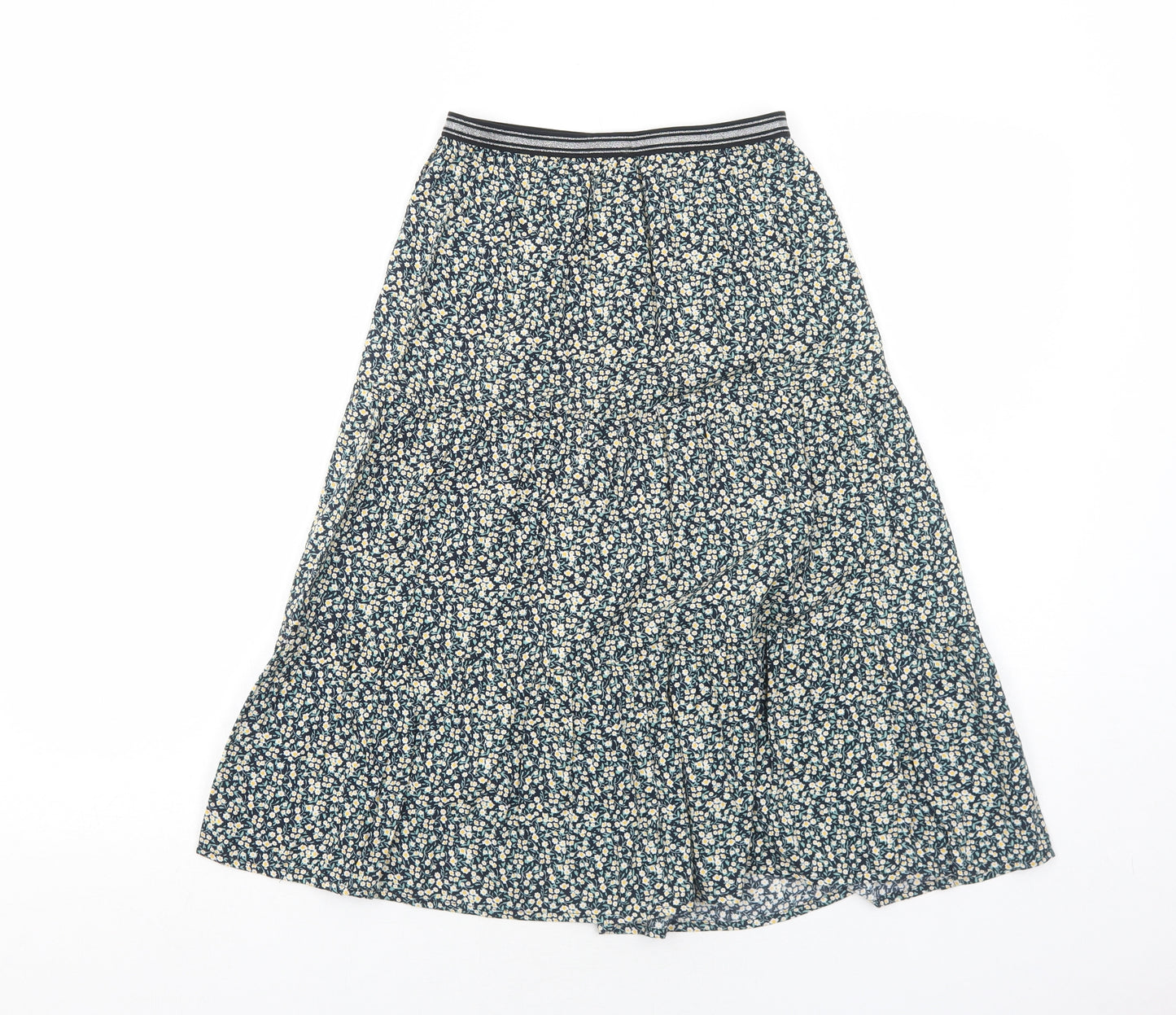 NEXT Girls Black Floral Viscose Maxi Skirt Size 9 Years Regular Pull On