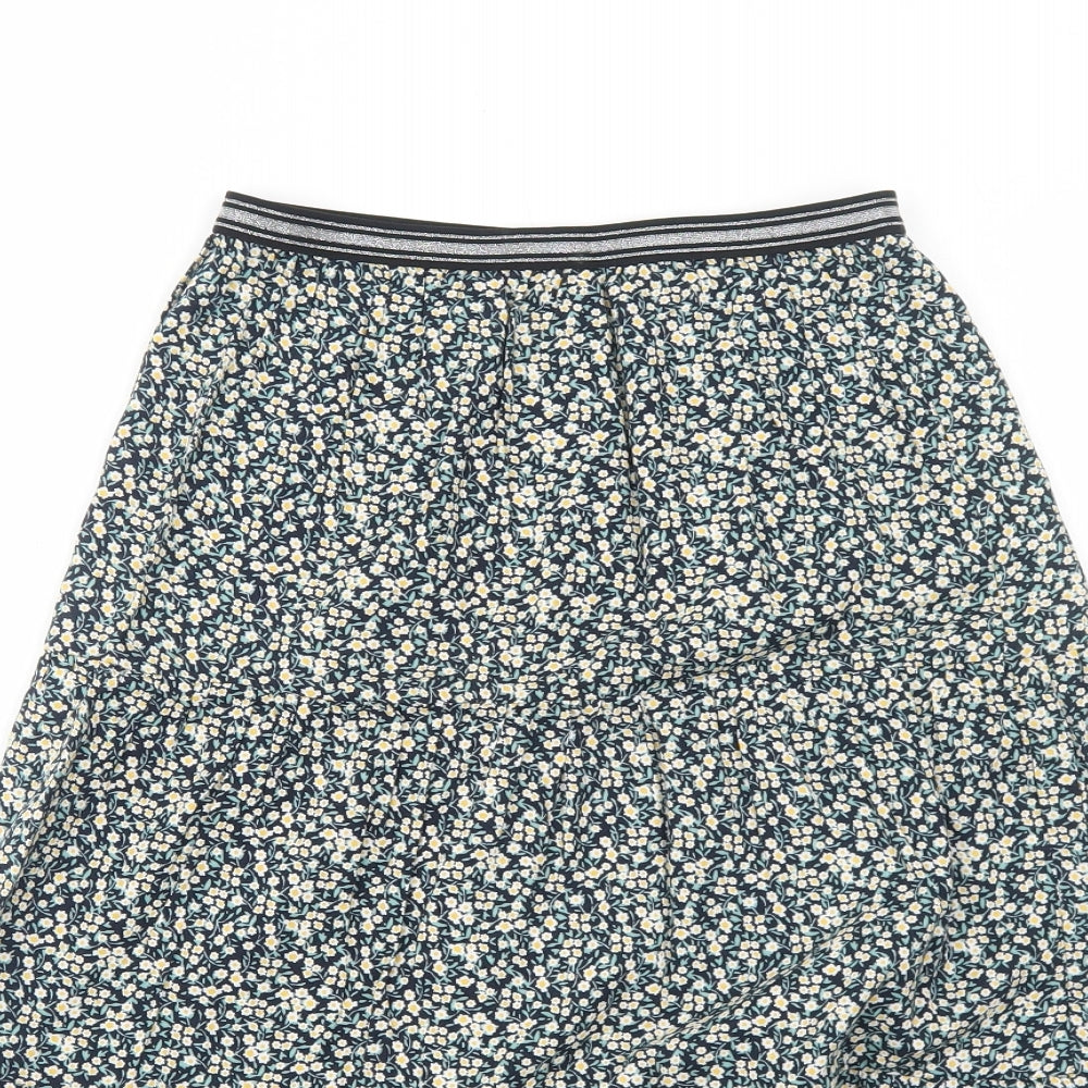 NEXT Girls Black Floral Viscose Maxi Skirt Size 9 Years Regular Pull On