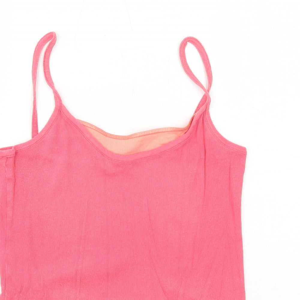 Marks and Spencer Womens Pink Cotton Basic Tank Size 16 Round Neck