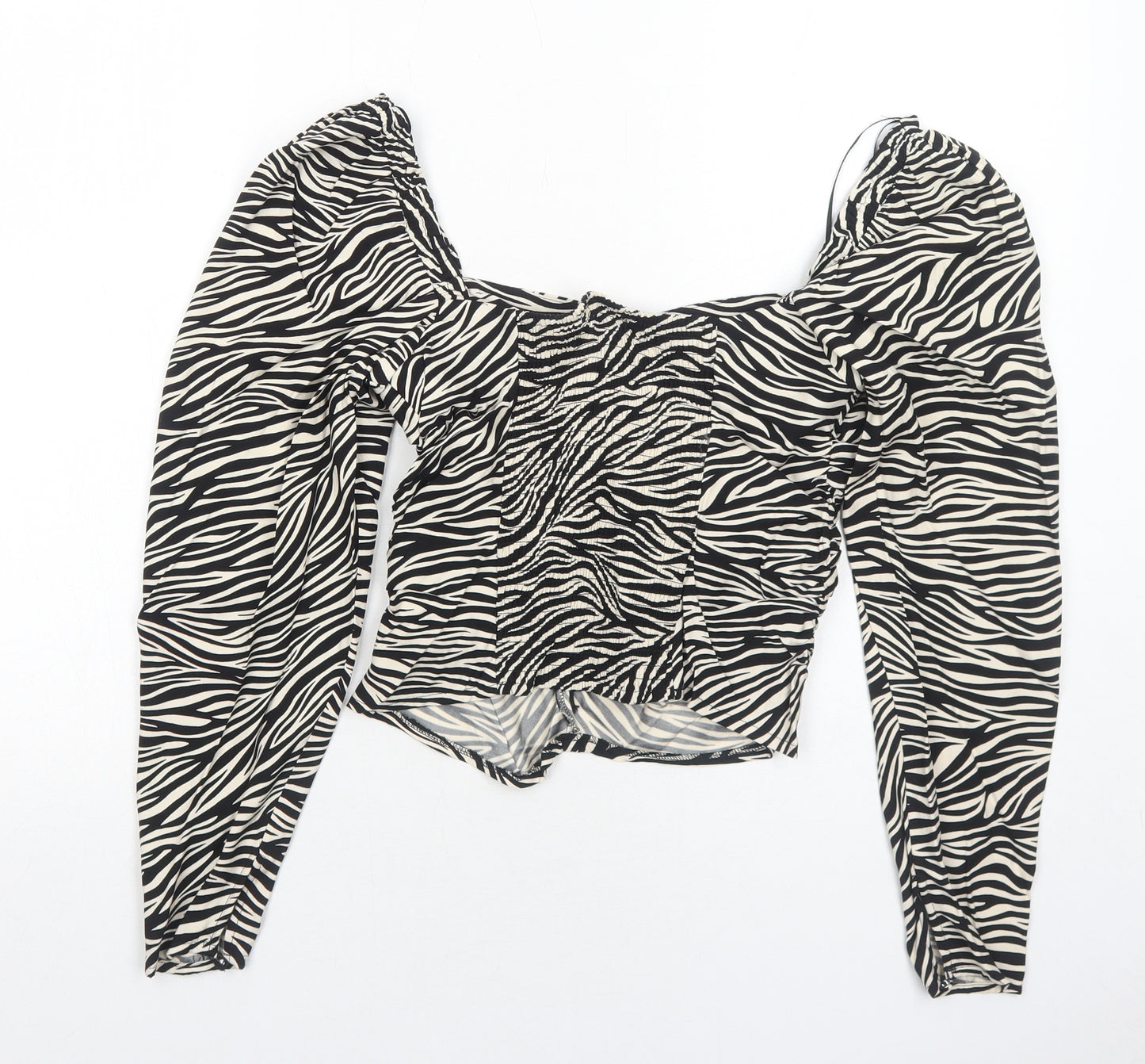 H&M Womens Black Animal Print Viscose Basic Blouse Size 8 Square Neck - Tiger Pattern