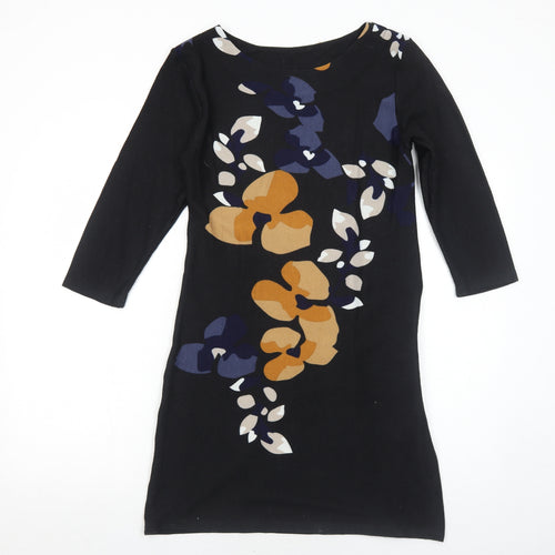 Epilogue Womens Black Floral Polyester Jumper Dress Size 10 Round Neck Pullover