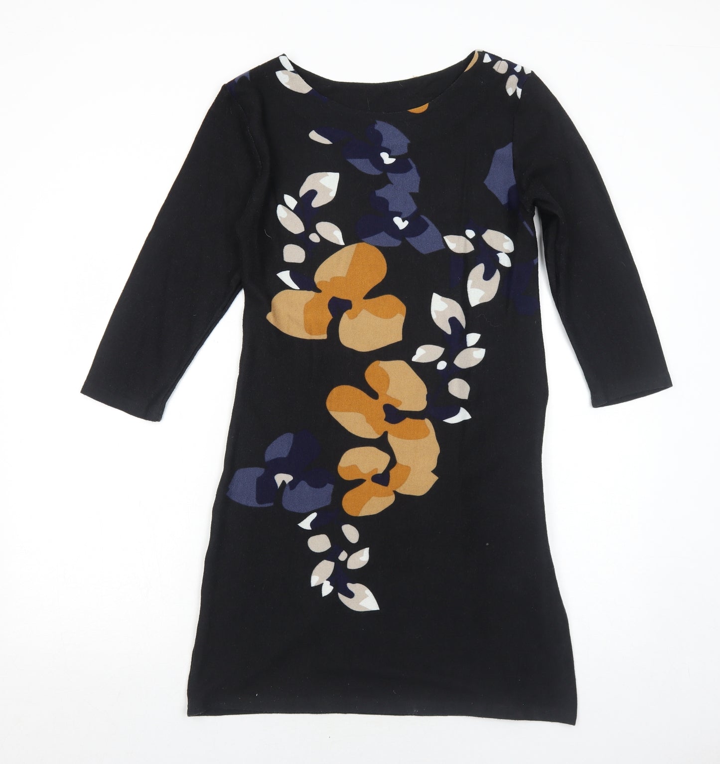 Epilogue Womens Black Floral Polyester Jumper Dress Size 10 Round Neck Pullover