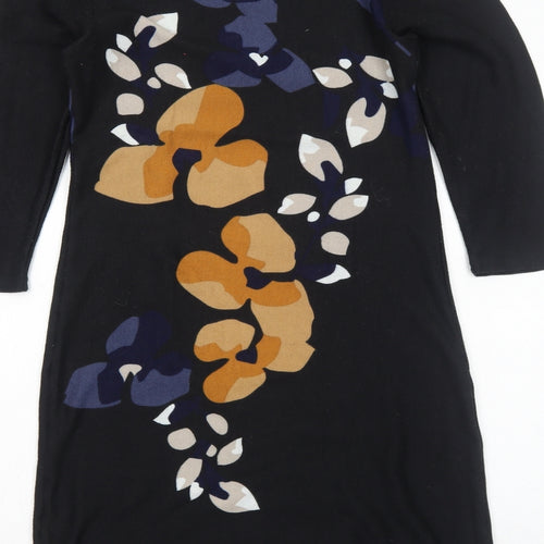 Epilogue Womens Black Floral Polyester Jumper Dress Size 10 Round Neck Pullover