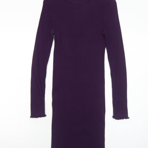 Bershka Womens Purple Paisley Viscose Bodycon Size M Round Neck Pullover