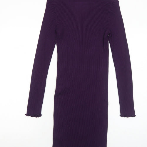 Bershka Womens Purple Paisley Viscose Bodycon Size M Round Neck Pullover