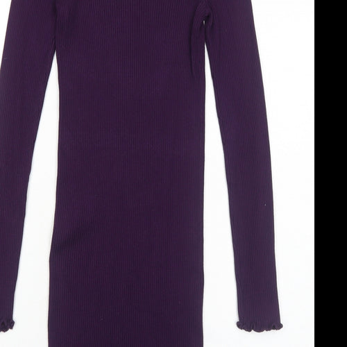 Bershka Womens Purple Paisley Viscose Bodycon Size M Round Neck Pullover