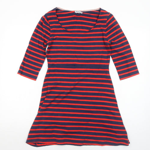 Johnnie B. Womens Blue Striped Polyester Fit & Flare Size M Round Neck Pullover