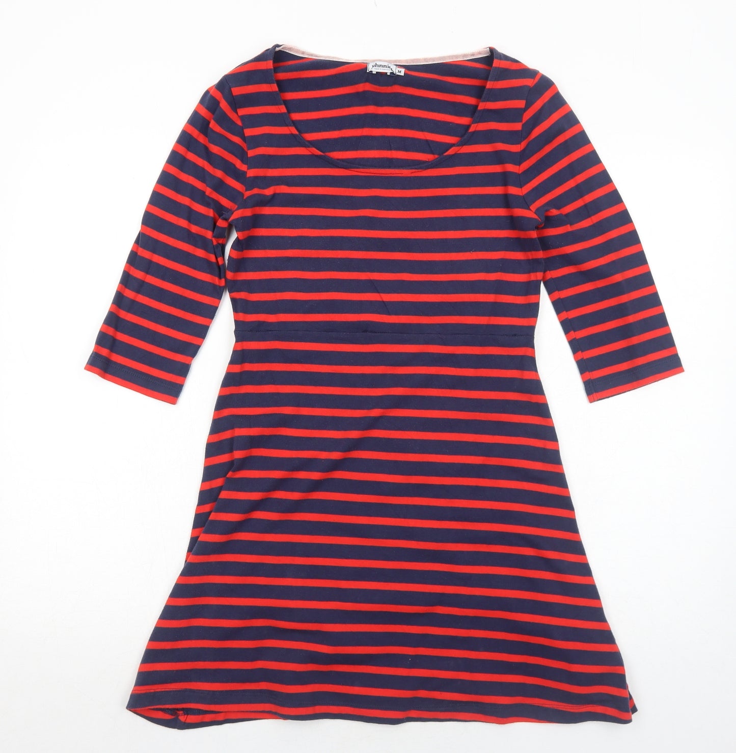 Johnnie B. Womens Blue Striped Polyester Fit & Flare Size M Round Neck Pullover