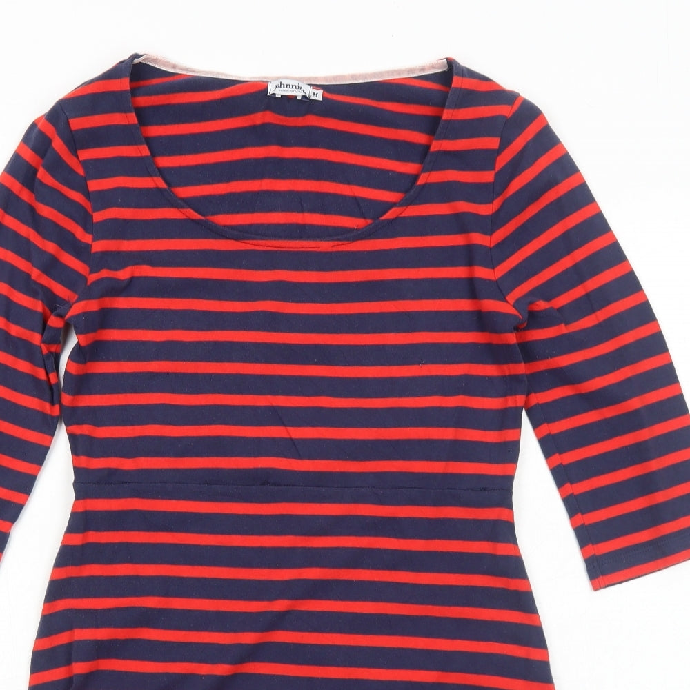 Johnnie B. Womens Blue Striped Polyester Fit & Flare Size M Round Neck Pullover