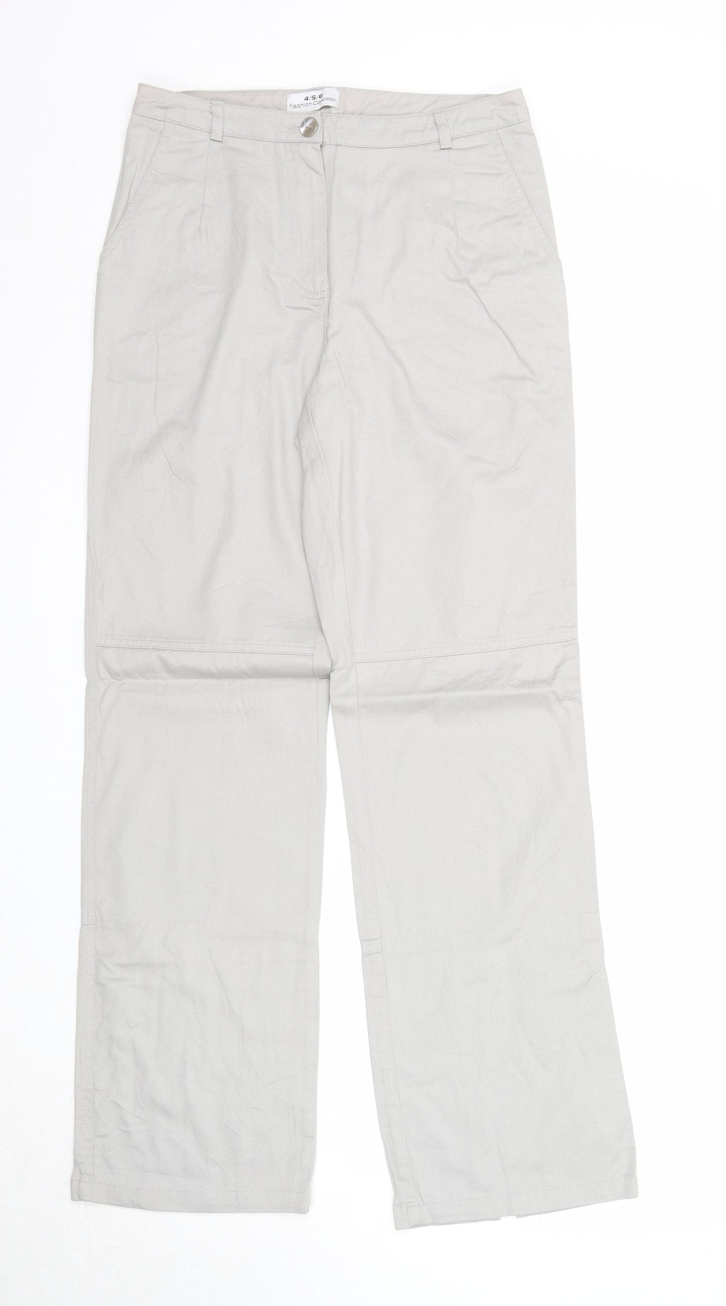 Fashion Concept Womens Grey Cotton Trousers Size 12 Regular Zip