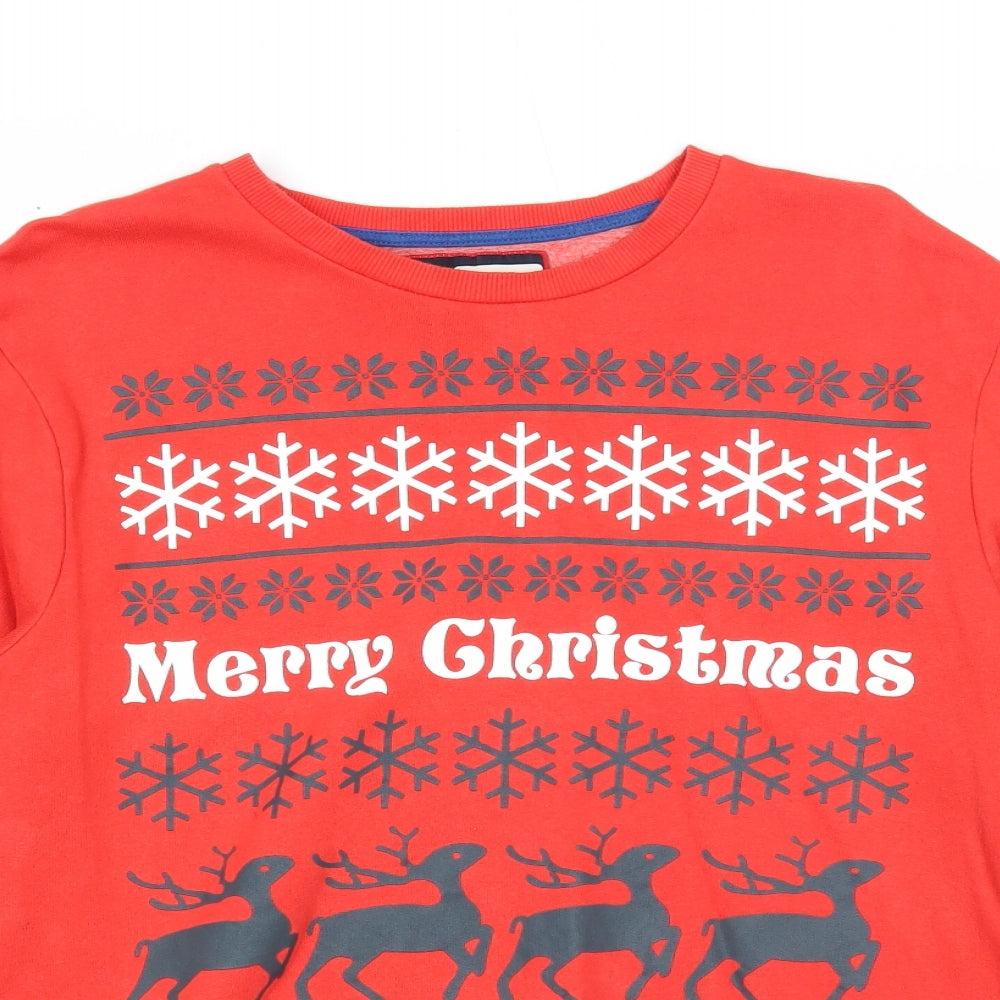 Preworn Mens Red Fair Isle Cotton Pullover Sweatshirt Size L - Merry Christmas