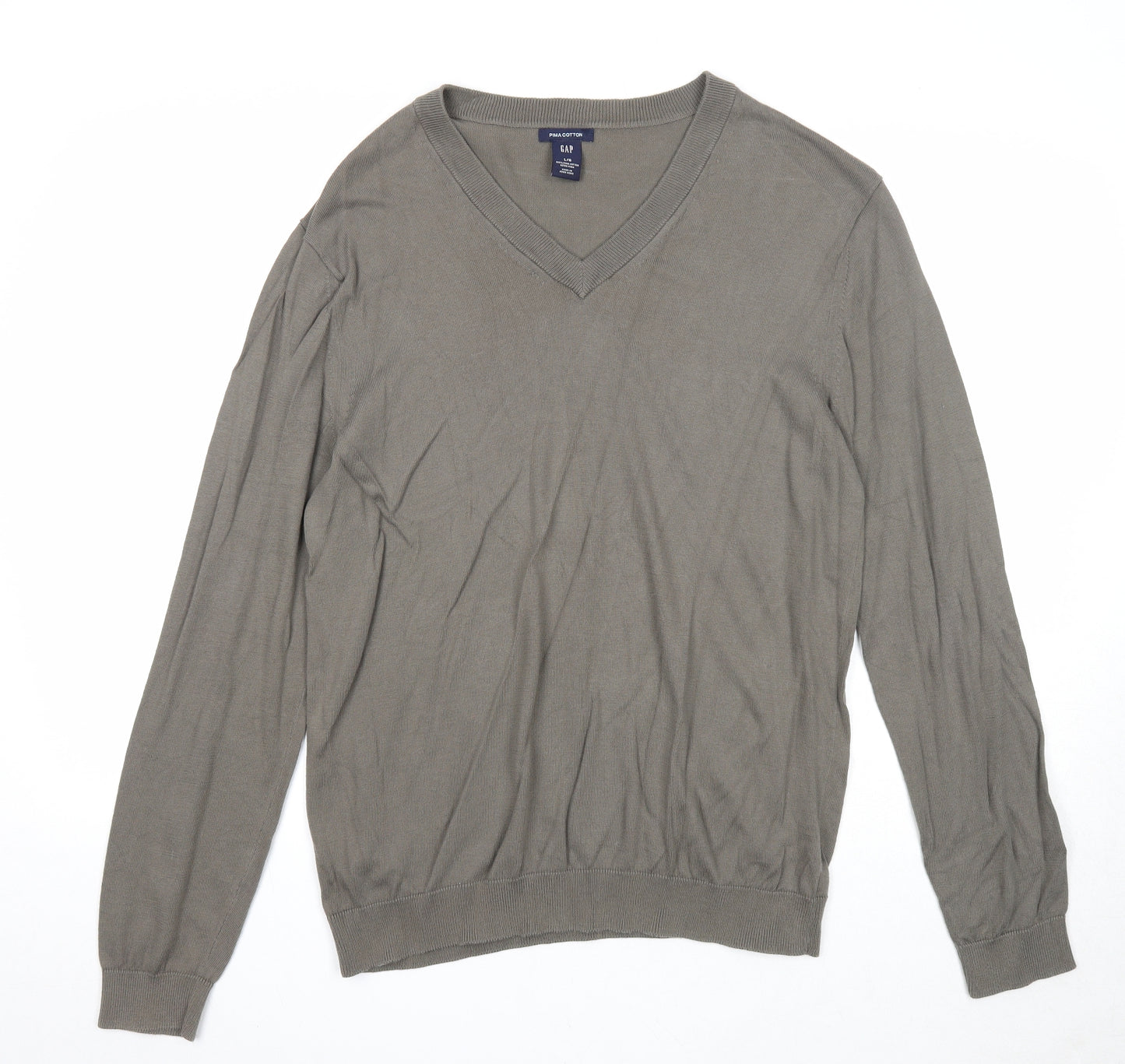 Gap Mens Green V-Neck Cotton Pullover Jumper Size L Long Sleeve