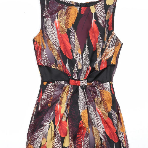 Love Womens Multicoloured Geometric Polyester A-Line Size S Boat Neck Zip