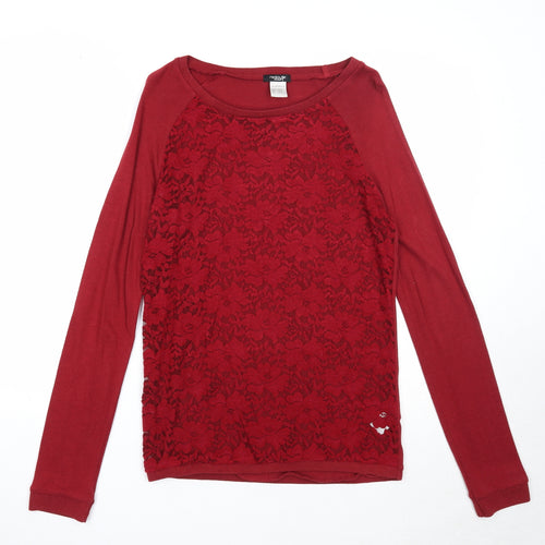 La Redoute Womens Red Round Neck Floral Viscose Pullover Jumper Size 10