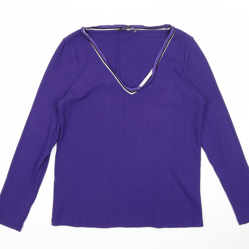 Marks and Spencer Womens Purple V-Neck Polyester Pullover Jumper Size 14