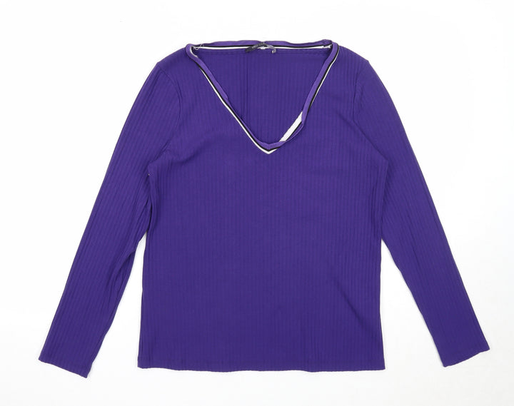 Marks and Spencer Womens Purple V-Neck Polyester Pullover Jumper Size 14