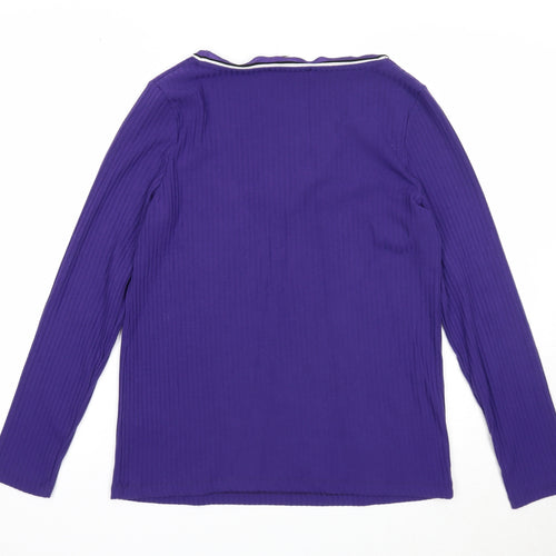 Marks and Spencer Womens Purple V-Neck Polyester Pullover Jumper Size 14