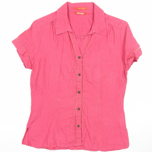 Scullers Womens Pink Linen Basic Button-Up Size S Collared