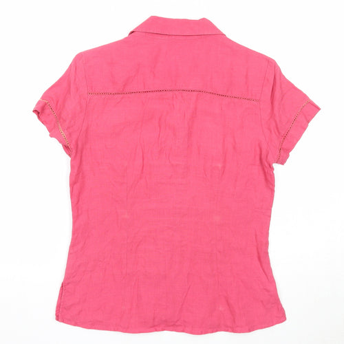 Scullers Womens Pink Linen Basic Button-Up Size S Collared
