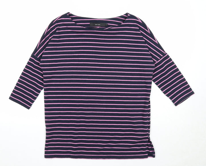 VERO MODA Womens Blue Round Neck Striped Cotton Pullover Jumper Size S