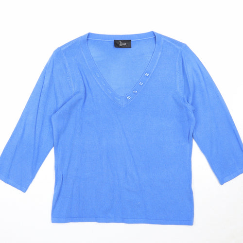 BHS Womens Blue V-Neck Acrylic Pullover Jumper Size 12