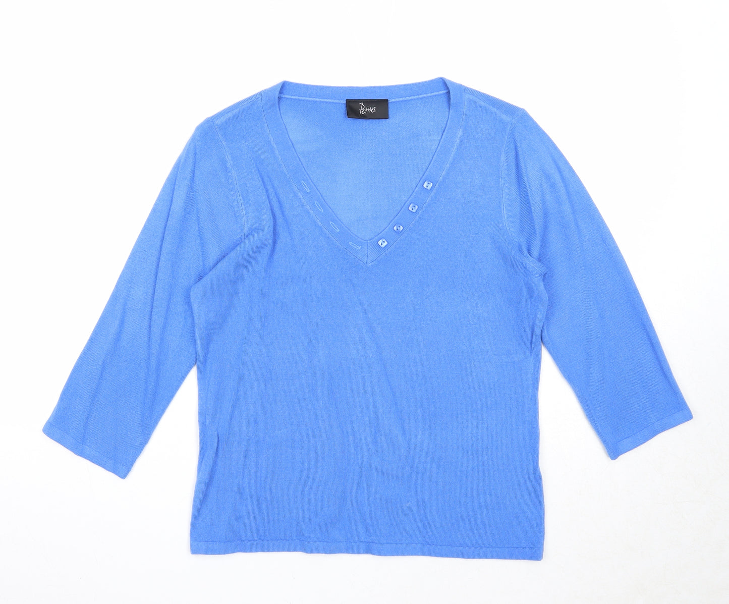 BHS Womens Blue V-Neck Acrylic Pullover Jumper Size 12