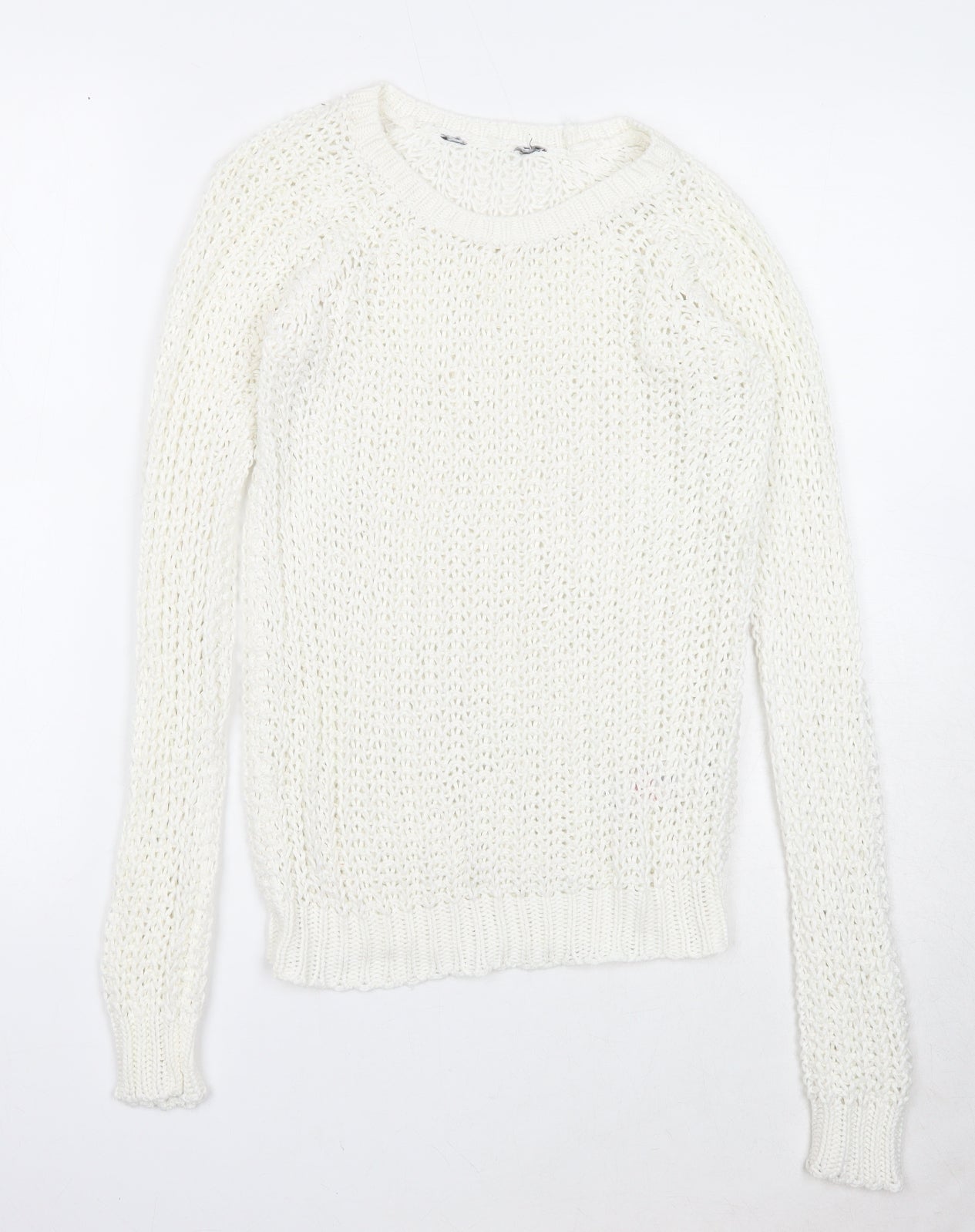 Dorothy Perkins Womens White Round Neck Acrylic Pullover Jumper Size 8