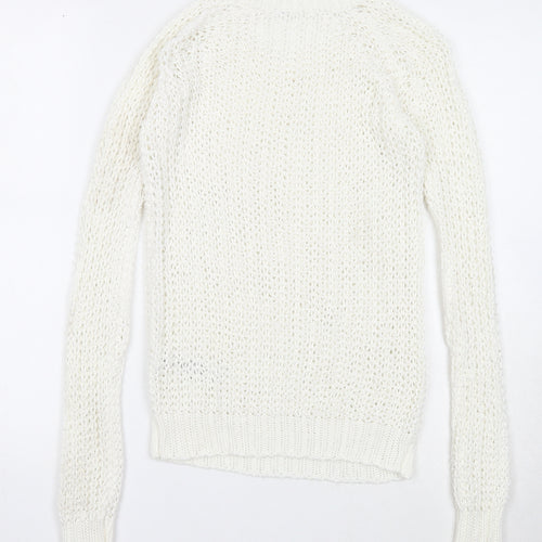 Dorothy Perkins Womens White Round Neck Acrylic Pullover Jumper Size 8