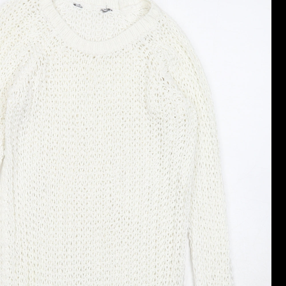 Dorothy Perkins Womens White Round Neck Acrylic Pullover Jumper Size 8