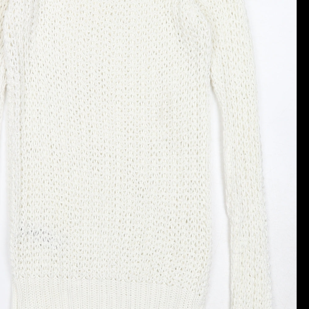 Dorothy Perkins Womens White Round Neck Acrylic Pullover Jumper Size 8