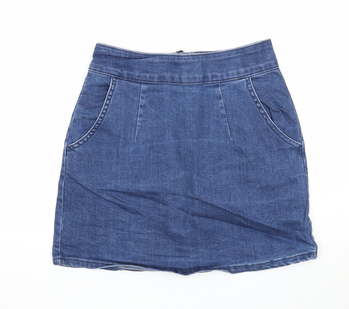 Denim & Co. Womens Blue Cotton A-Line Skirt Size 6 Zip
