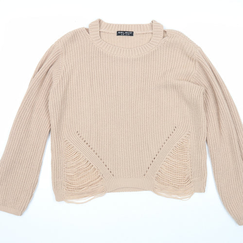 Select Womens Beige Round Neck Acrylic Pullover Jumper Size 16