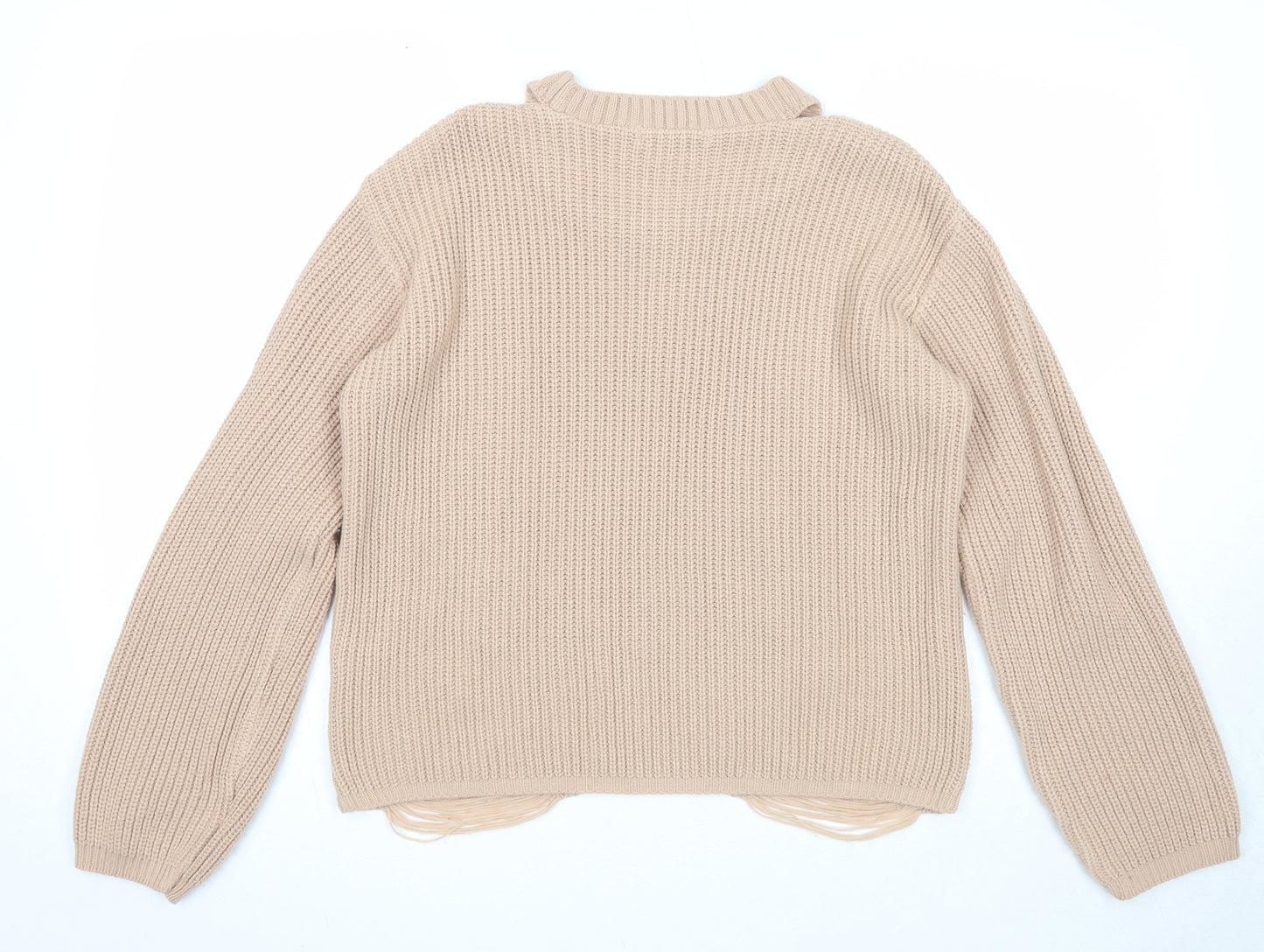 Select Womens Beige Round Neck Acrylic Pullover Jumper Size 16