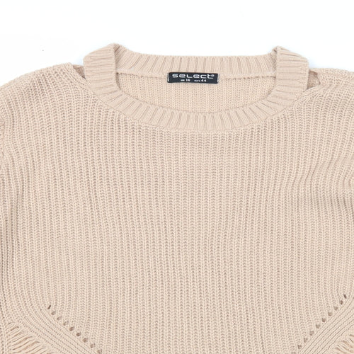 Select Womens Beige Round Neck Acrylic Pullover Jumper Size 16