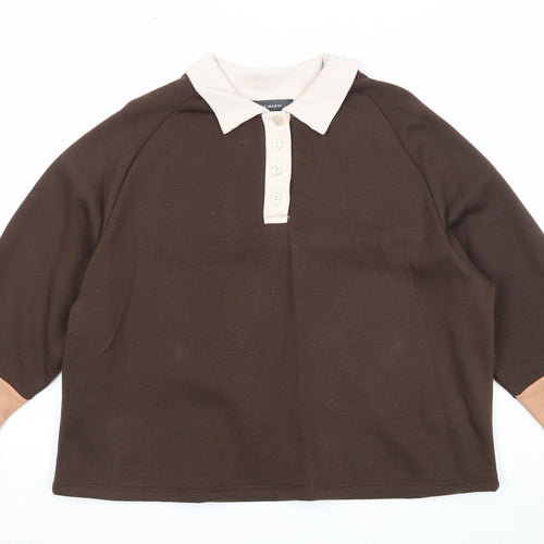 Primark Womens Brown Colourblock Cotton Pullover Sweatshirt Size 10 Button