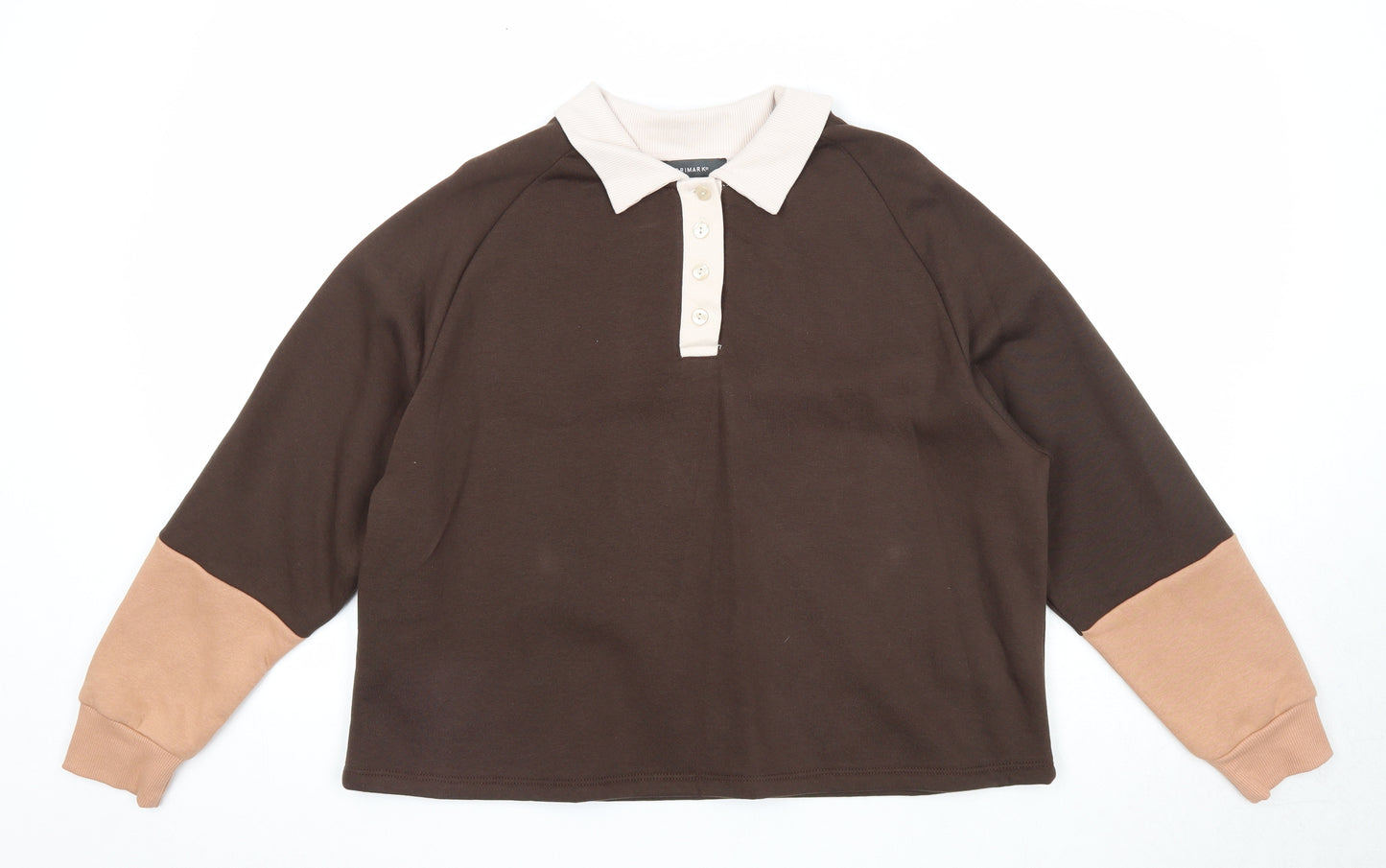 Primark Womens Brown Colourblock Cotton Pullover Sweatshirt Size 10 Button