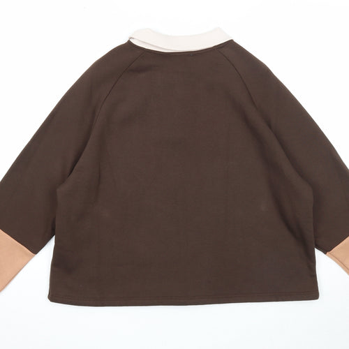 Primark Womens Brown Colourblock Cotton Pullover Sweatshirt Size 10 Button
