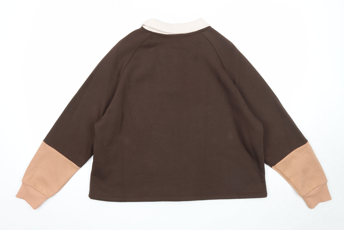Primark Womens Brown Colourblock Cotton Pullover Sweatshirt Size 10 Button
