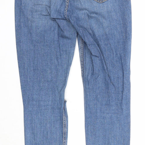 Topshop Womens Blue Herringbone Cotton Straight Jeans Size 30 in L32 in Regular Zip - Distressed