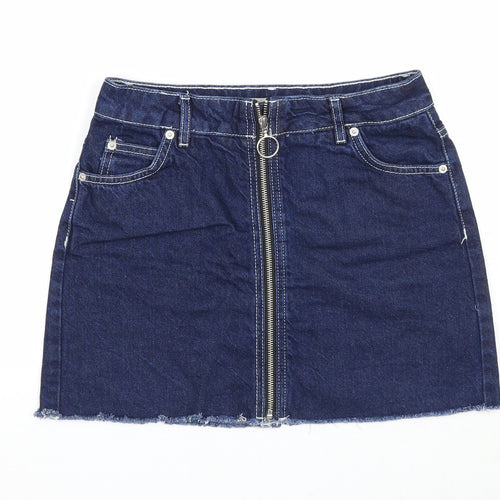 Topshop Womens Blue Cotton Mini Skirt Size 8 Zip