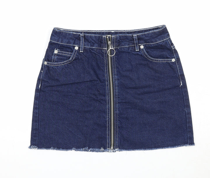 Topshop Womens Blue Cotton Mini Skirt Size 8 Zip