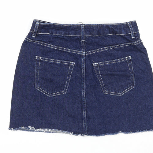 Topshop Womens Blue Cotton Mini Skirt Size 8 Zip