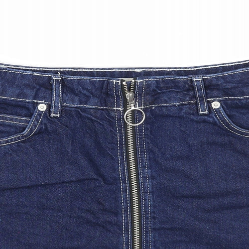 Topshop Womens Blue Cotton Mini Skirt Size 8 Zip