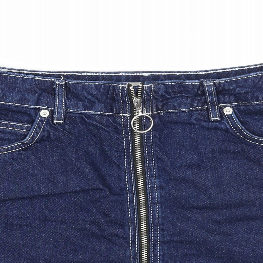 Topshop Womens Blue Cotton Mini Skirt Size 8 Zip