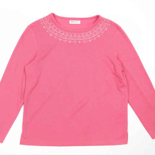 Bonmarché Womens Pink Round Neck Polyester Pullover Jumper Size S