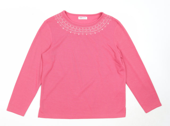 Bonmarché Womens Pink Round Neck Polyester Pullover Jumper Size S