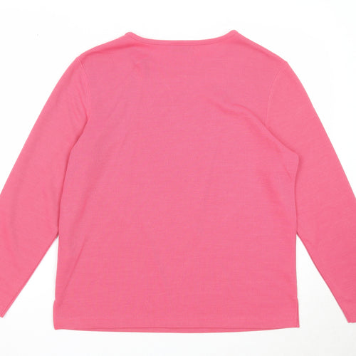 Bonmarché Womens Pink Round Neck Polyester Pullover Jumper Size S